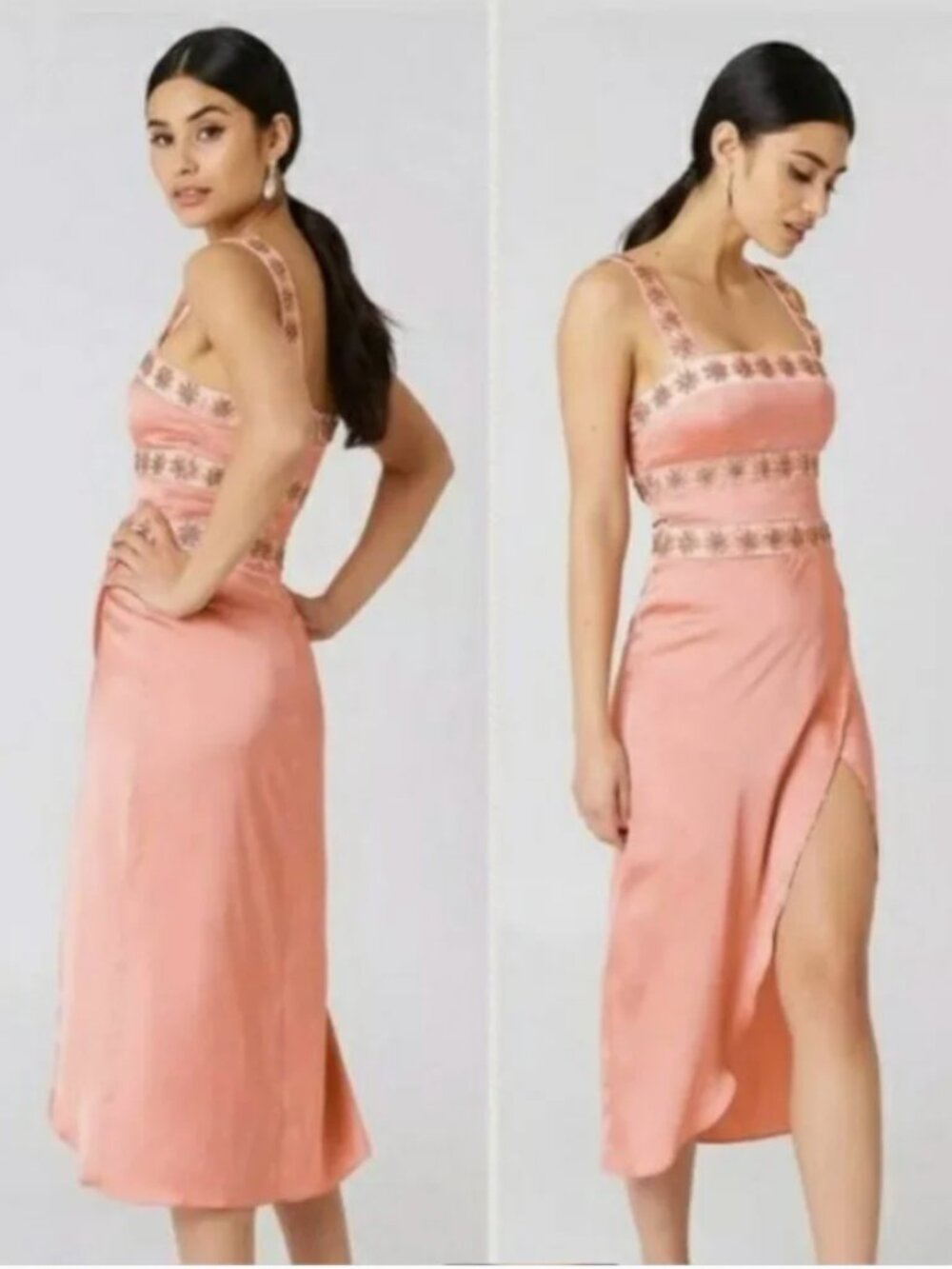 For Love and Lemons Opal Beaded Midi Dress in Pink Size Large